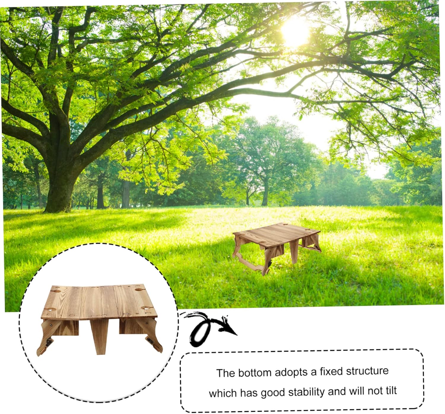 POPETPOP Portable Folding Wooden Table for Outdoor Use Lightweight and Multi-Functional for Camping and Picnics Space-Saving Design Storage Basket