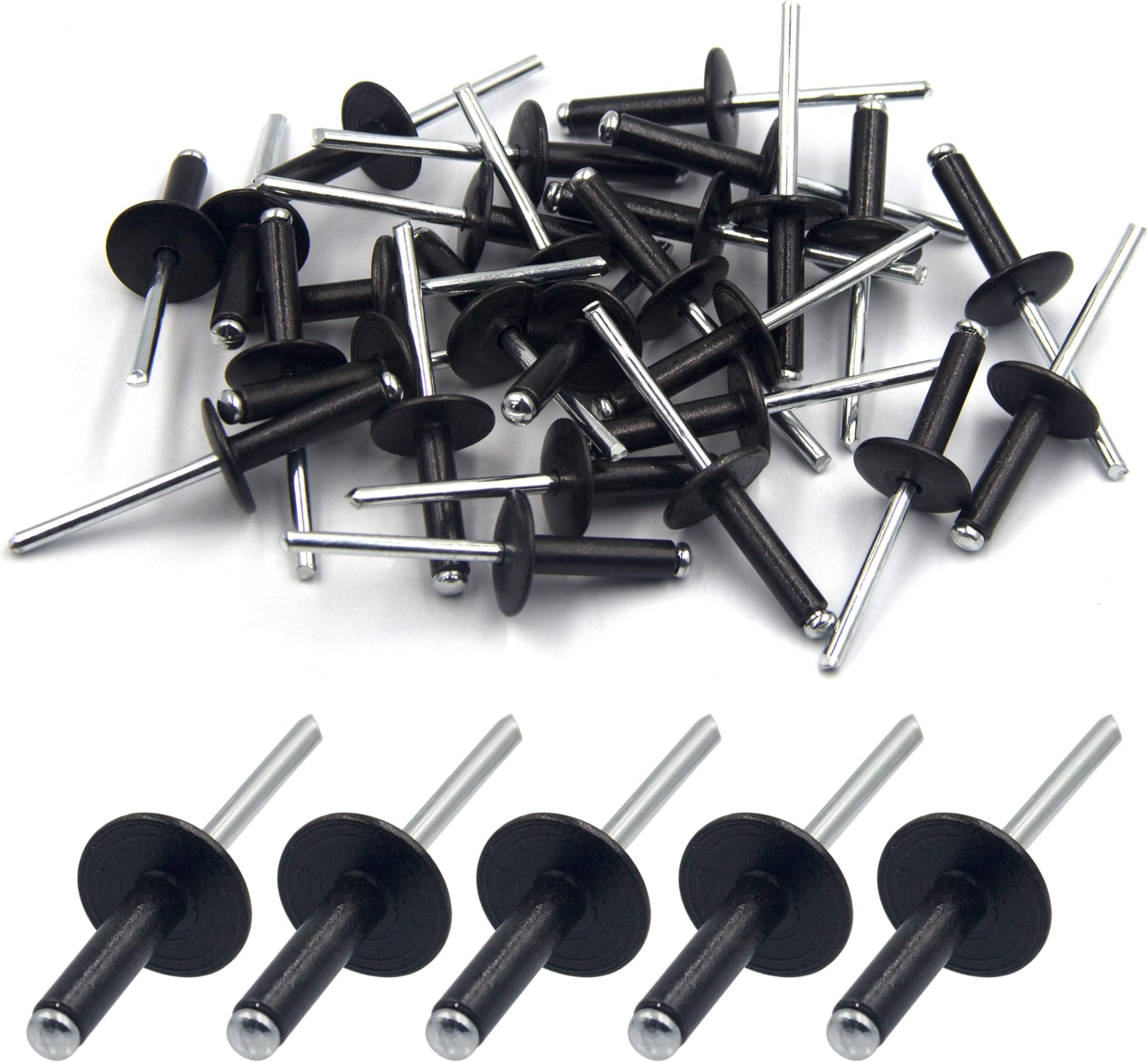 Large Flange Rivets,BESTYCHAO 50pcs Aluminum Blind Rivets with Large Flange 4.8mm x 20mm, Black Pop Rivets for DIY, Metal Tube, Sheet Mounting
