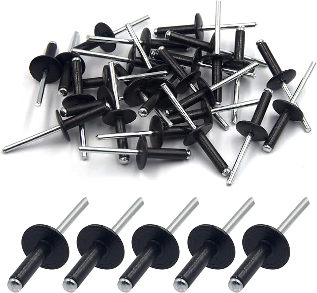 BESTYCHAO 50pcs Aluminum Blind Rivets with Large Flange 4.8mm x 20mm, Pack of 50 (Black)