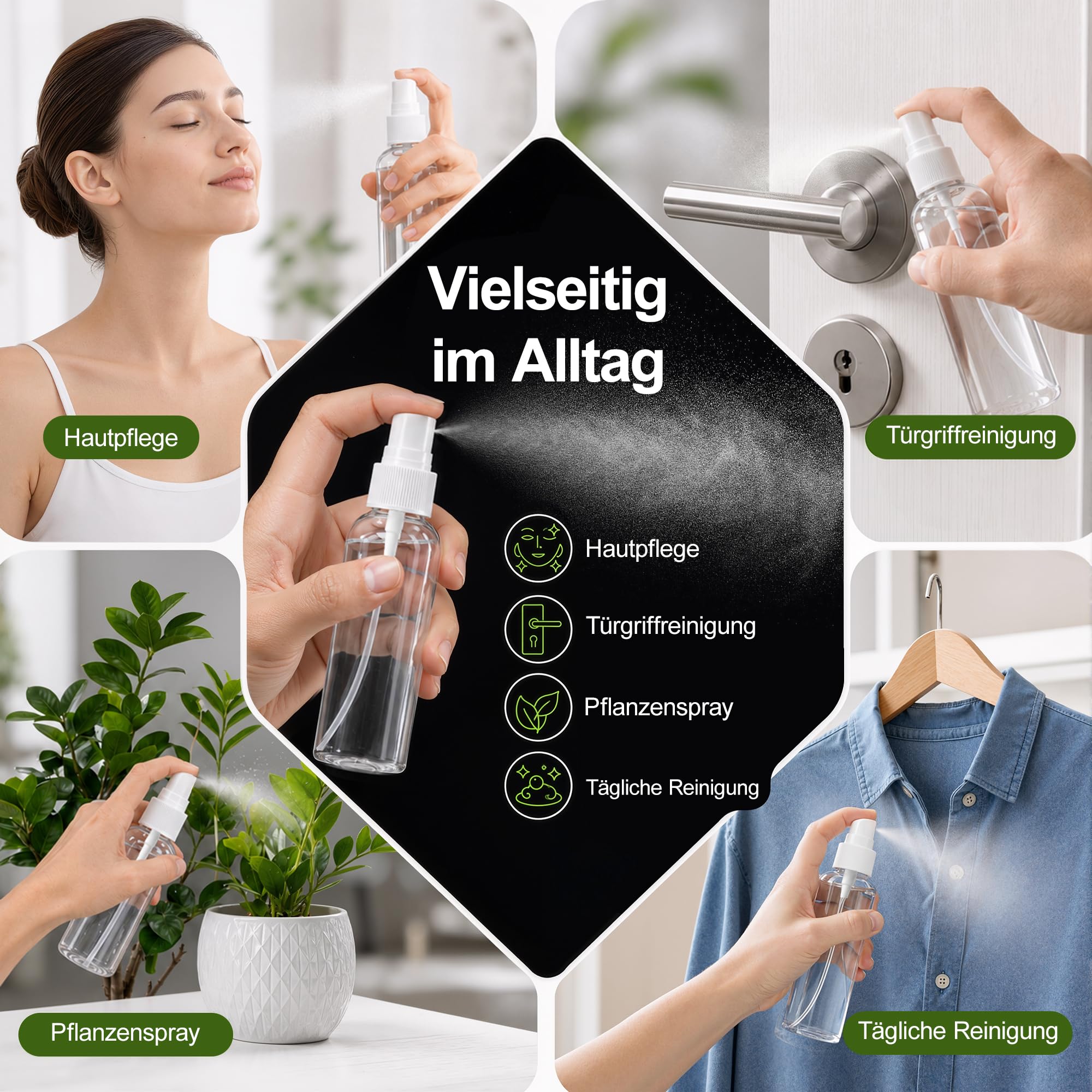 5x 100ml Zerstäuber Sprühflaschen leer, Sprayflasche für Parfüms, Öle und Festiger