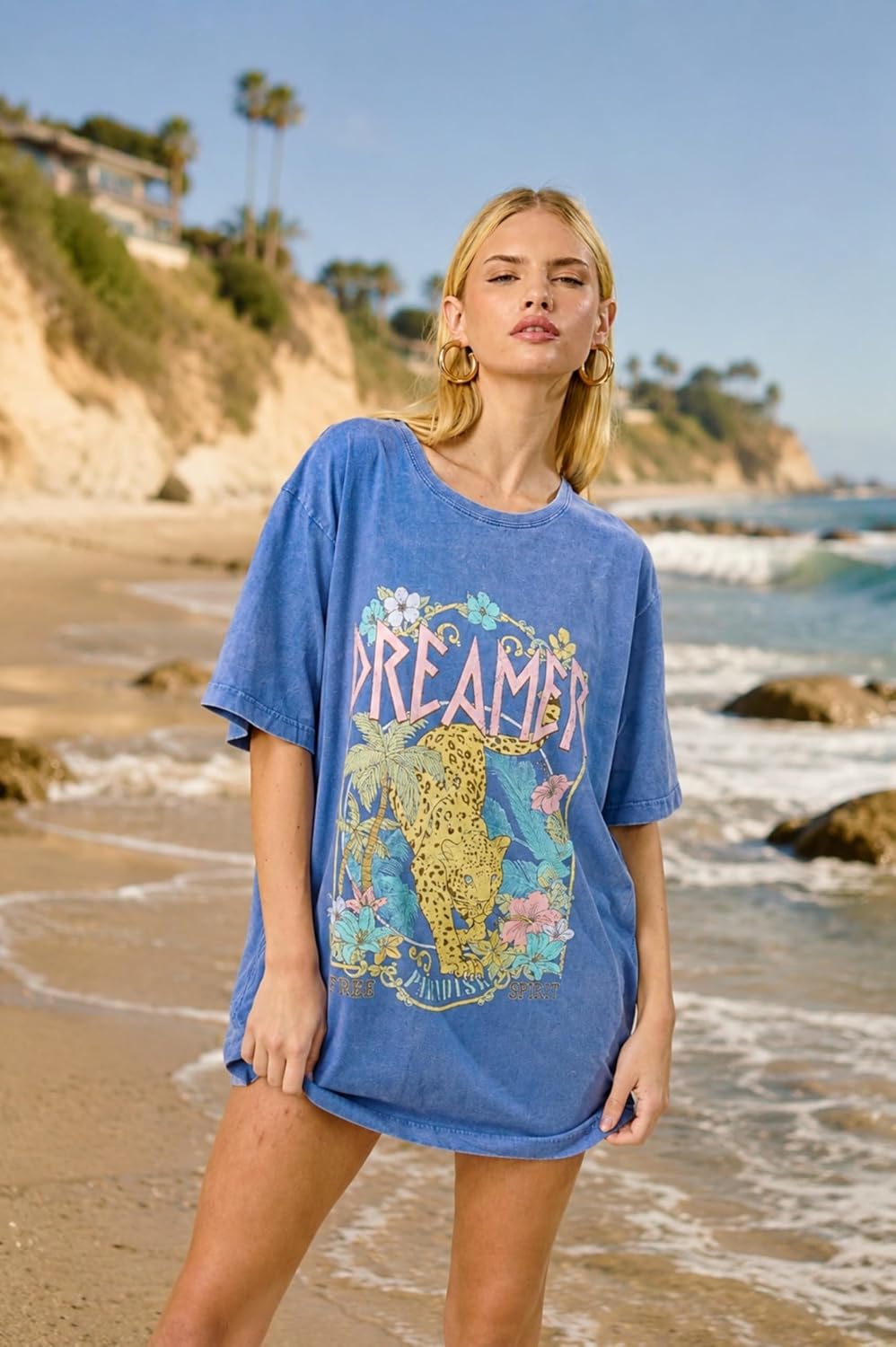 Women’s Premium Oversized Vintage Graphic T Shirt – Mineral Washed Relaxed Fit Boho Western Rock Inspired Casual Tee