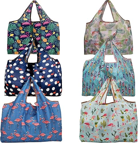 Ahyuan - Bolsas de comestibles reutilizables supergrandes, 6 paquetes, plegables, bolsas de compras reutilizables con bolsa adjunta