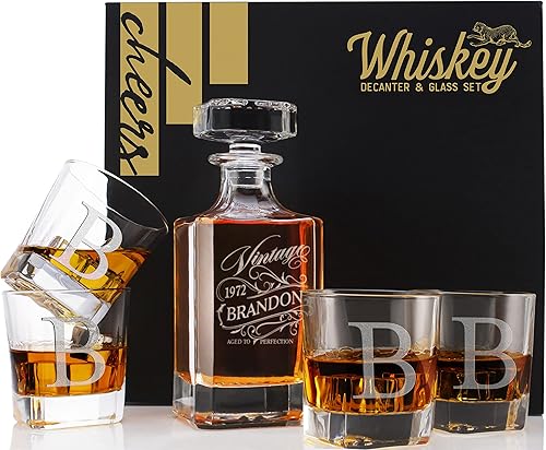 Miniatura 7 de Juego de decantadores de whisky personalizados de 5 piezas, decantador de licor personalizado de edición limitada, 25 onzas, 25.4 fl oz con 4 piezas
