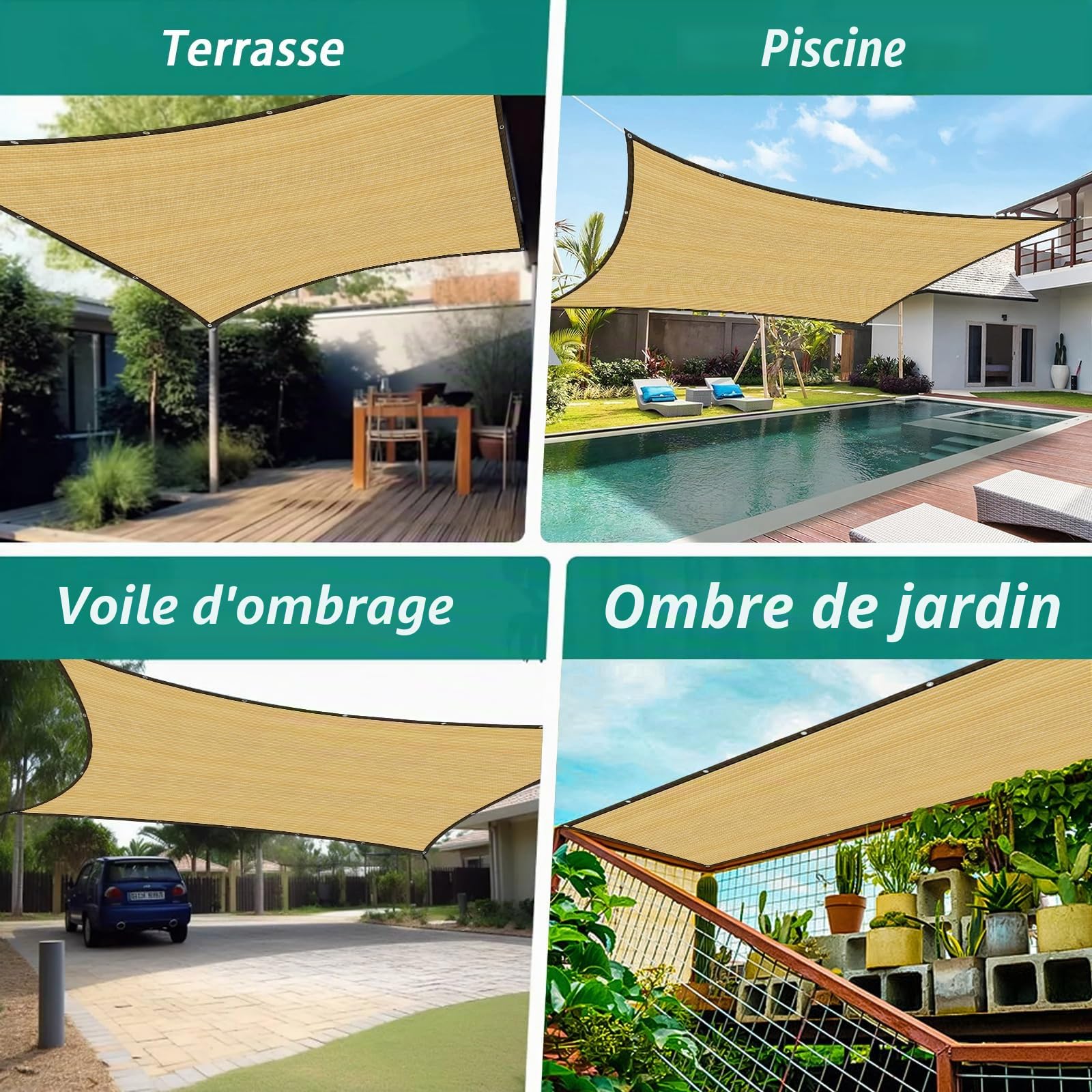 Filet d'Ombrage avec Œillets 4x6m – 90% Protection UV, Voile d'Ombrage Extérieure Résistante au Vent, Brise Vue pour Terrasse, Jardin, Pergola, Balcon