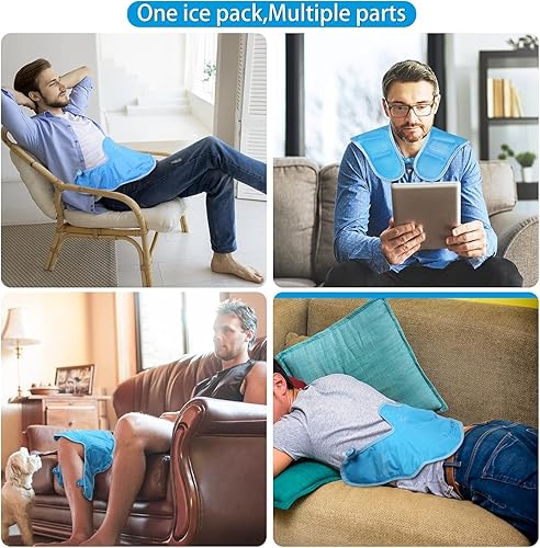 Miniatura 4 de Bolsa de hielo reutilizable para cuello y hombros, molestias en la parte superior de la espalda, envoltura de hielo grande con forro de felpa suave,