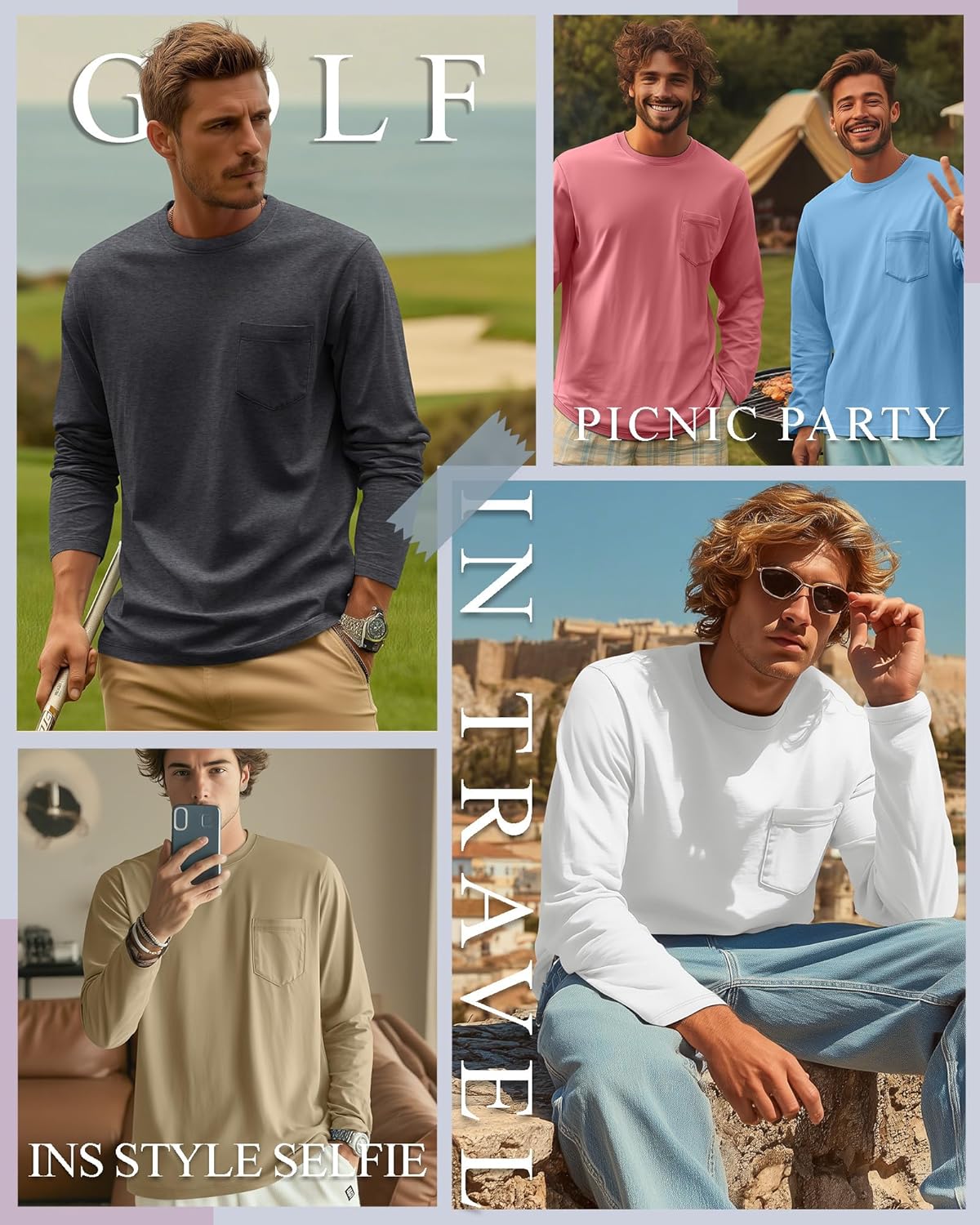 10 Pack Men's Big and Tall Long Sleeve Shirts, Crew Neck Loose Fit Pocket Tops Bulk Casual Basic T Shirts - Image 5