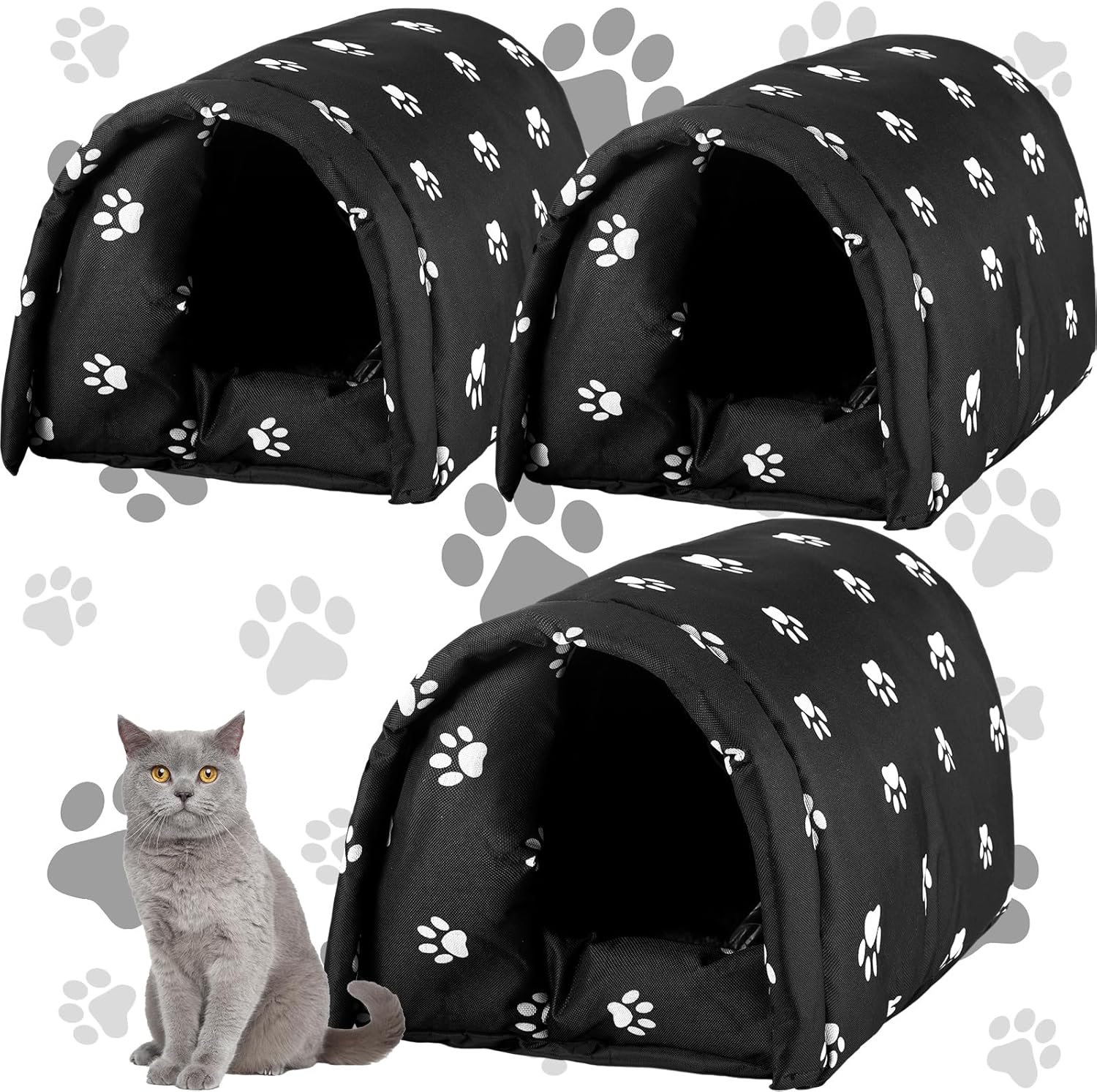 3 Pcs Cat Houses for Outdoor Cats Winter Weatherproof Insulated Stray Feral Cat Dog House Outdoor Pet Shelter Waterproof Warm Pet Cave Wild Animal (16.5 x 12 x 11 Inches,Cute Paw) 16.5 x 12 x 11 Inches Cute Paw