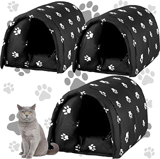 3 Pcs Cat Houses for Outdoor Cats Winter Weatherproof Insulated Stray Feral Cat Dog House Outdoor Pet Shelter Waterproof Pet Cave Wild Animal (Paw,16.5 x 12 x 11 Inches)