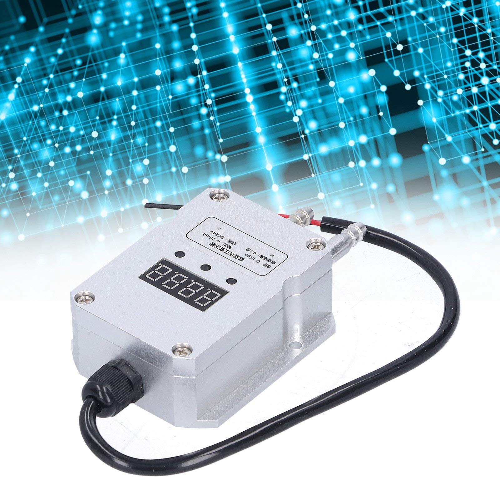 Transmisor de Presión de Viento Sensor de Pantalla Digital de Precisión para Suministro de Aire de Caldera y Control de Presión, Aleación de Aluminio Plateado (0-1Kpa)