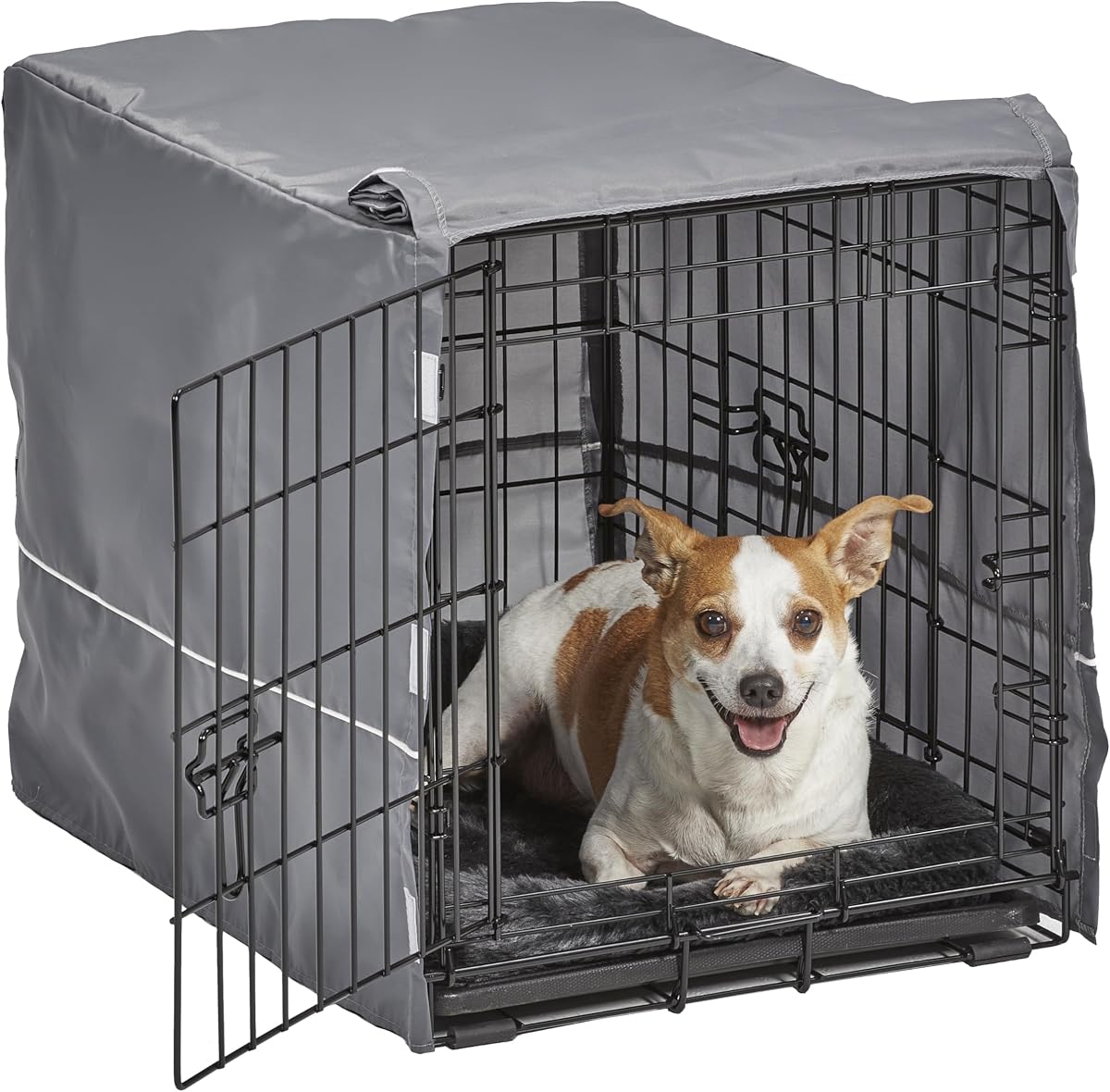 Double Door 24-inch Dog Crate Kit, Bundle Includes a Two-Door Cage, Matching Gray Bed and Crate Cover, For Small Breeds