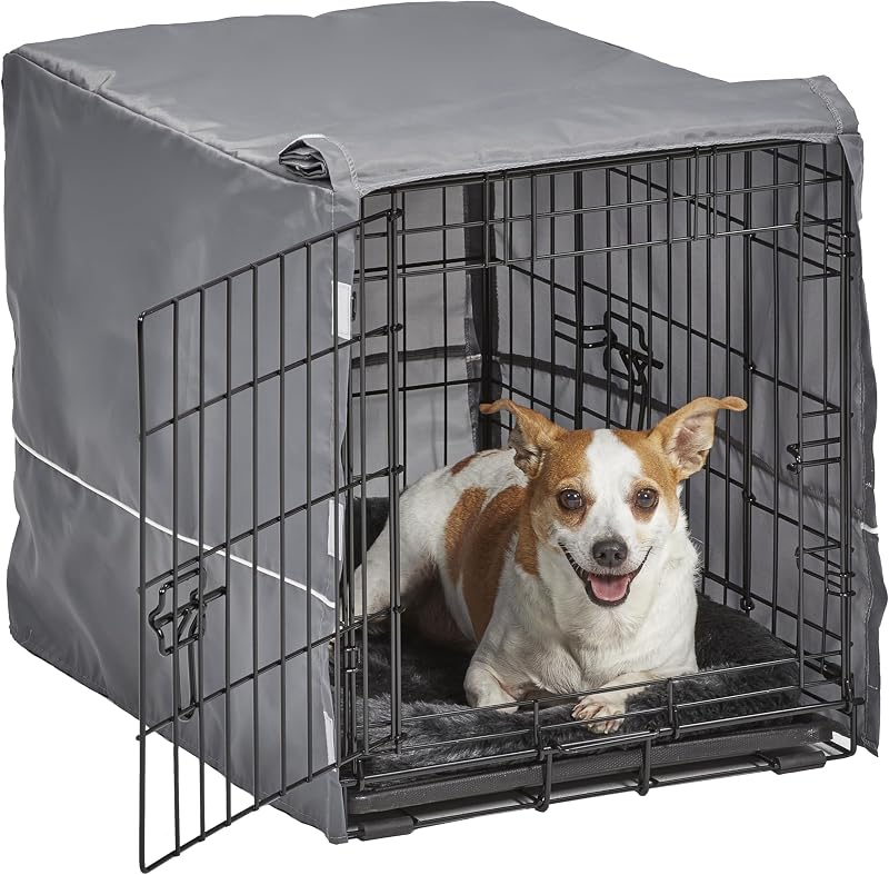 Double Door 24-inch Dog Crate Kit, Bundle Includes a Two-Door Cage, Matching Gray Bed and Crate Cover, For Small Breeds