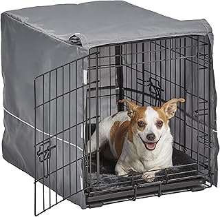 MidWest Homes for Pets Double Door 24-inch Dog Crate Kit, Bundle Includes a Two-Door Cage, Matching Gray Bed and Crate Cover, For Small Breeds