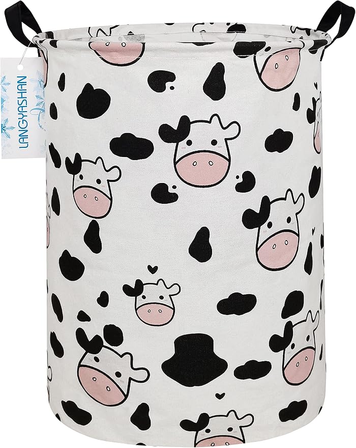 LANGYASHAN Collapsible Canvas Storage Bin - Round Thick Animal Pattern Laundry Hamper & Toy Basket - View #5