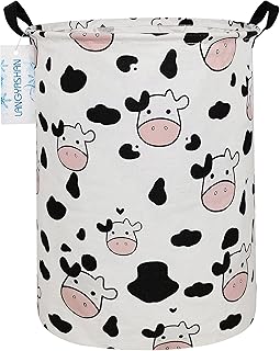 LANGYASHAN Storage Bin, Canvas Fabric Collapsible Organizer Basket for Laundry Hamper,Toy Bins,Gift Baskets, Bedroom, Clothes,Baby Nursery (Spotted Cow)