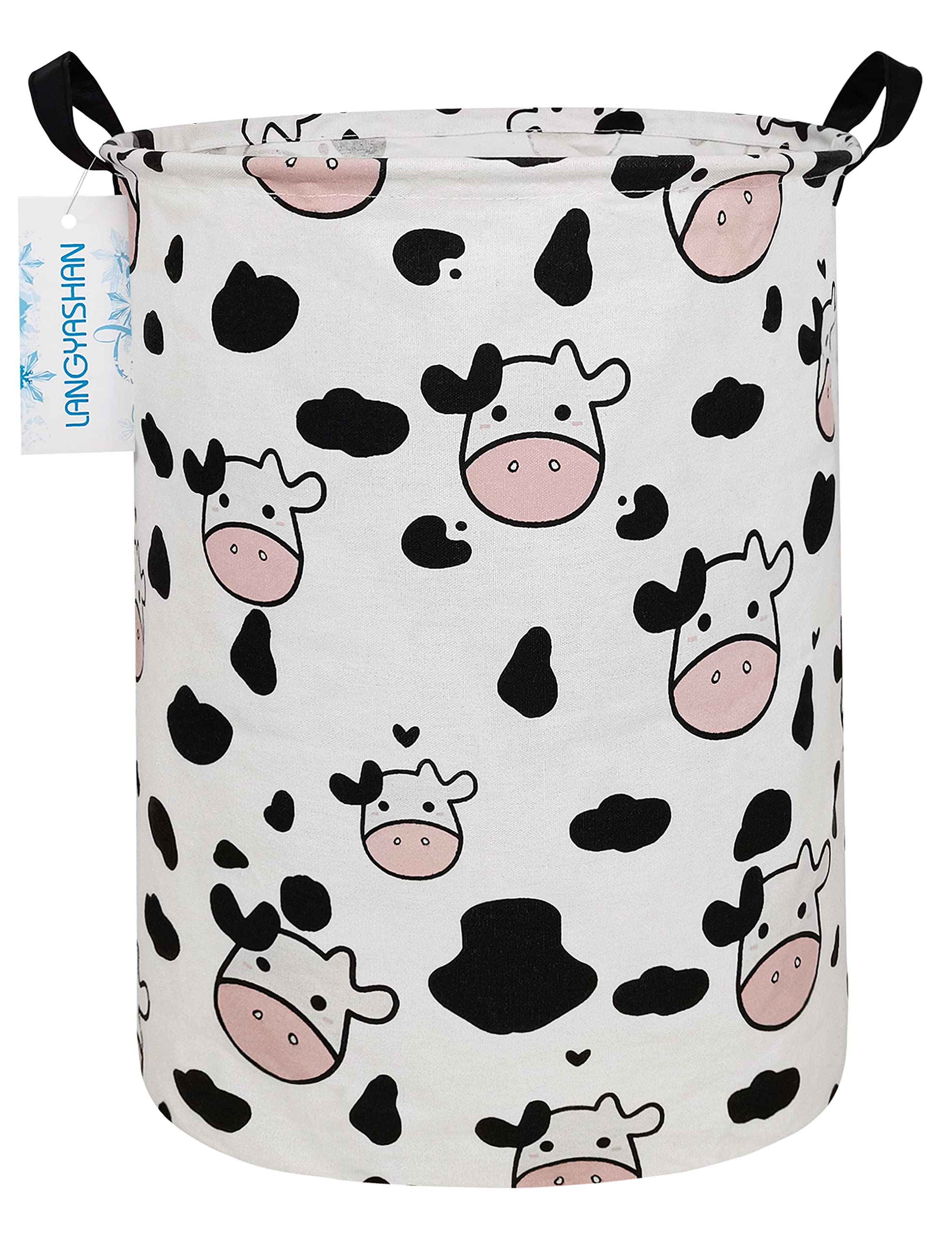 LANGYASHAN Storage Bin, Canvas Fabric Collapsible Organizer Basket for Laundry Hamper,Toy Bins,Gift Baskets, Bedroom, Clothes,Baby Nursery (Spotted