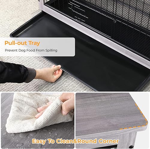 Miniatura 4 de Arlopu Muebles grandes para jaula de perro 386291 mesa auxiliar perrera mordern jaula de madera resistente para perros casa para perros mesa