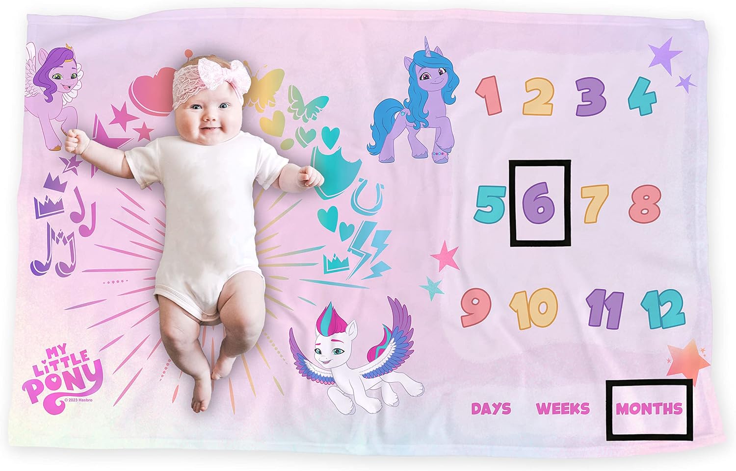 LOGOVISION My Little Pony Baby Milestone Blanket, 36"x58" Pony Friends, Unisex for Baby Boy and Girl