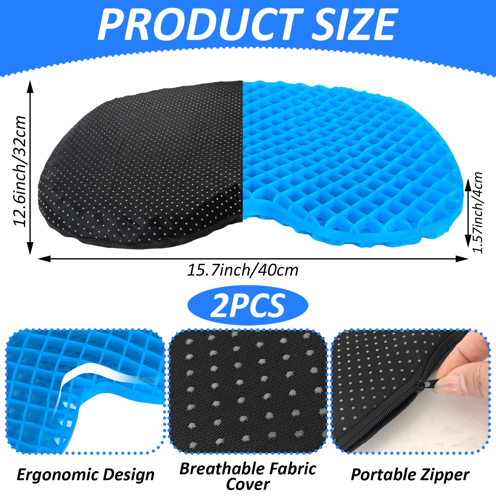 YEXEXINM 2 Pack Anti Slip Kayak Seat Cushion Thick Waterproof-Gel Breathable U Shape Seats Pad with Non-Slip Cover for Sit in Inflatable Kayak Canoe & Boat Kayak Accessories for Fishing Kayak