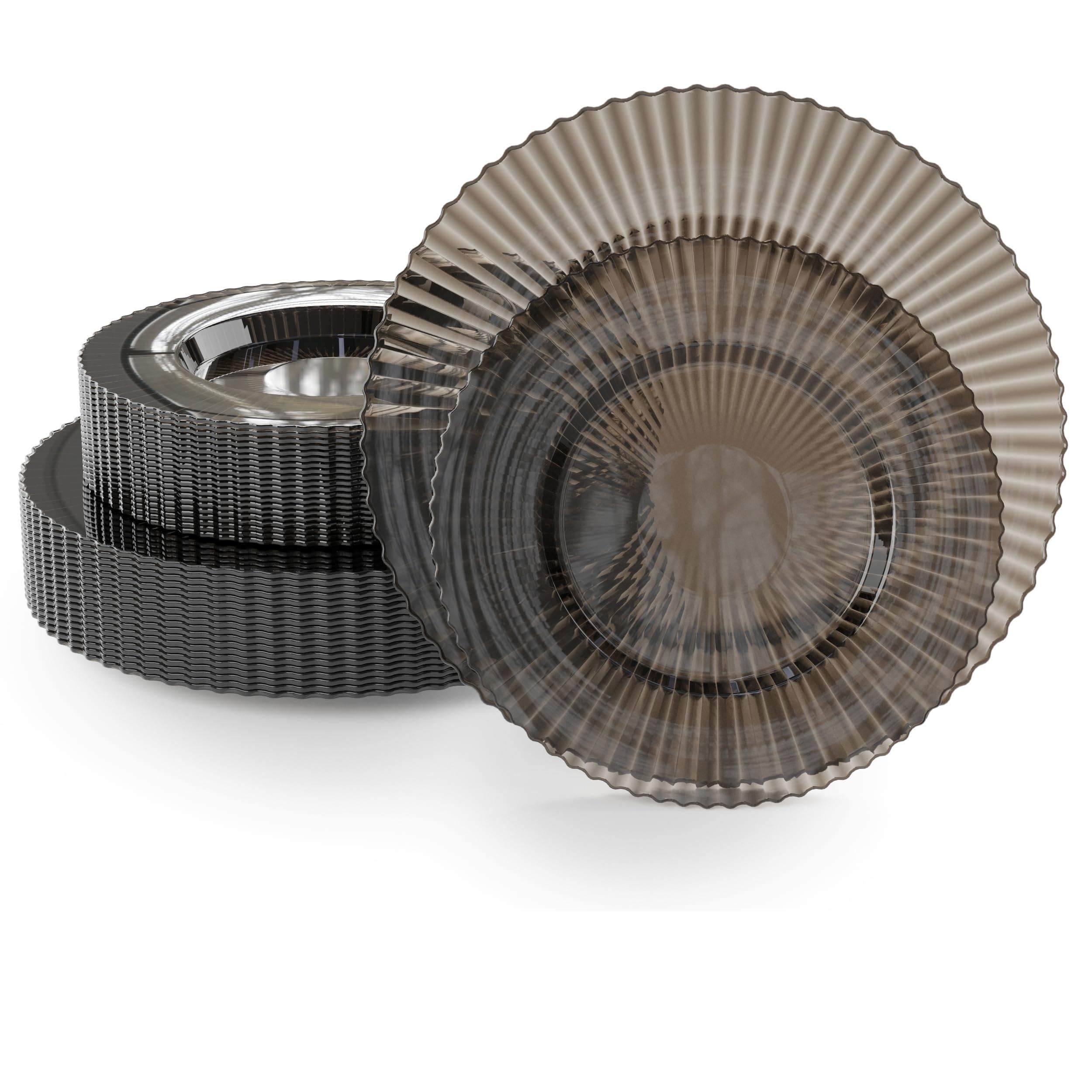 Exquisite 80 Piece Plastic Disposable Plates Set For 40 Guests I 40 X 9 Inch & 40 X 11 Inch Disposable Plastic Plates | Color: Brown | Great for