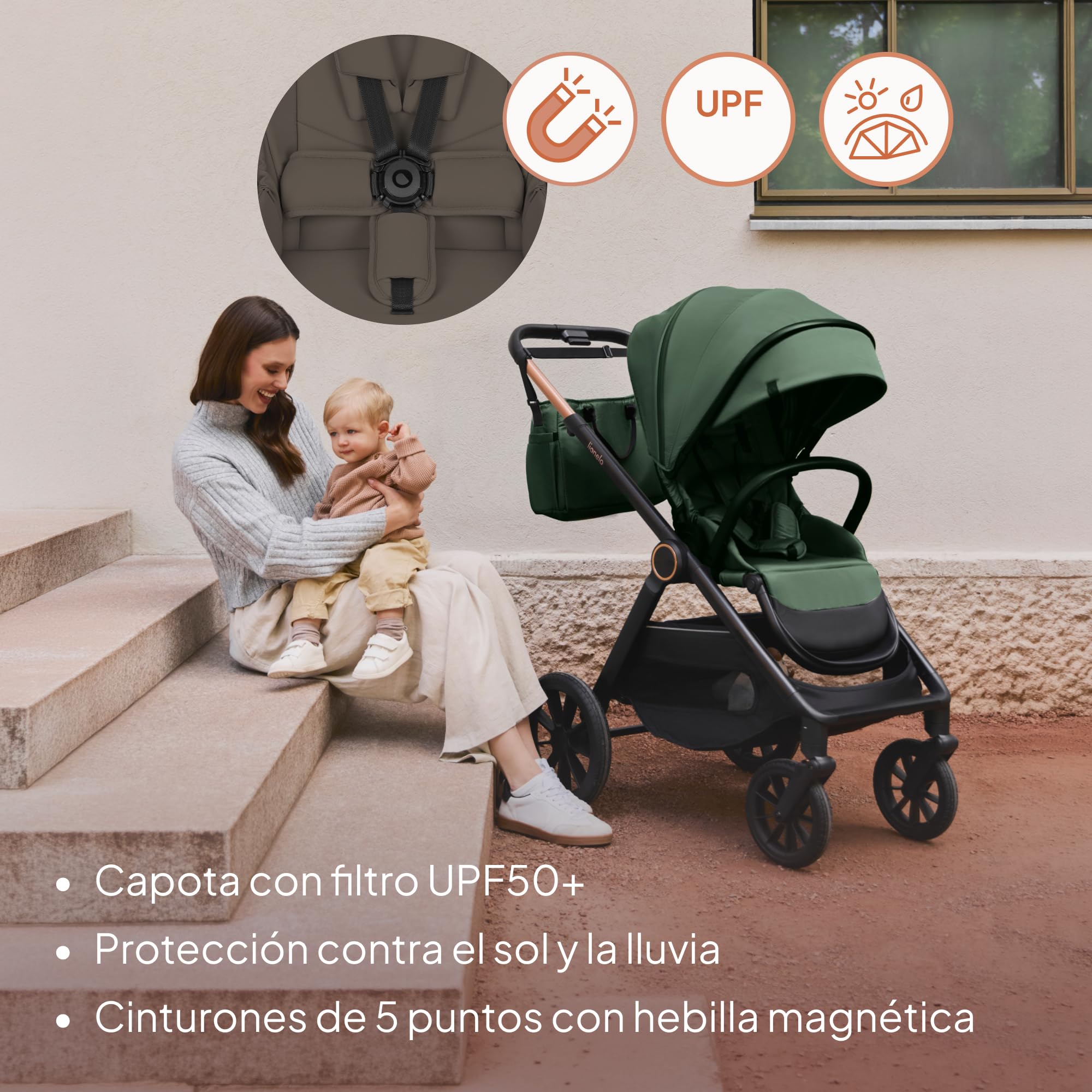 Lionelo Layla Carrito 2 en 1 Cochecito de Bebé (0-4 Años, Hasta 22 Kg), Capazo y Silla de Paseo, Asiento Reversible, Posición Reclinable, Ruedas PU, Suspensión, Capota Impermeable UPF50+
