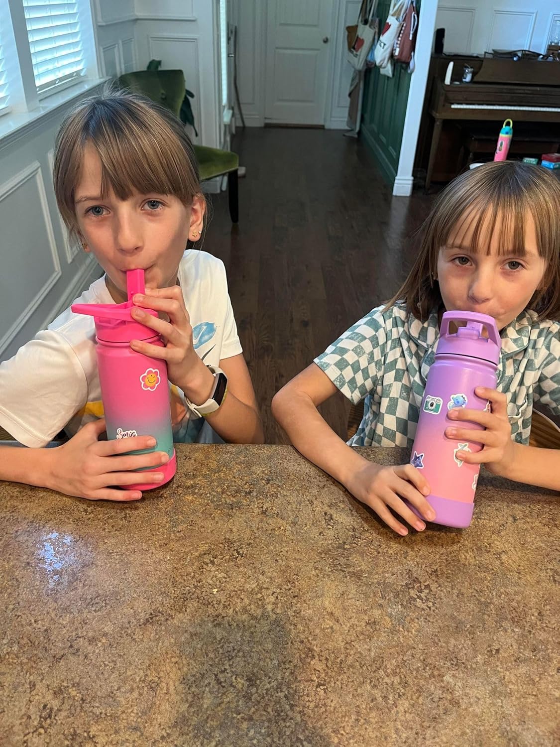 Mininoo Kids Water Bottle for School, 16oz Stainless Steel Insulated Water Bottle Kids with Straw Lid for Girls, Boys (2 Pack) - Image 2