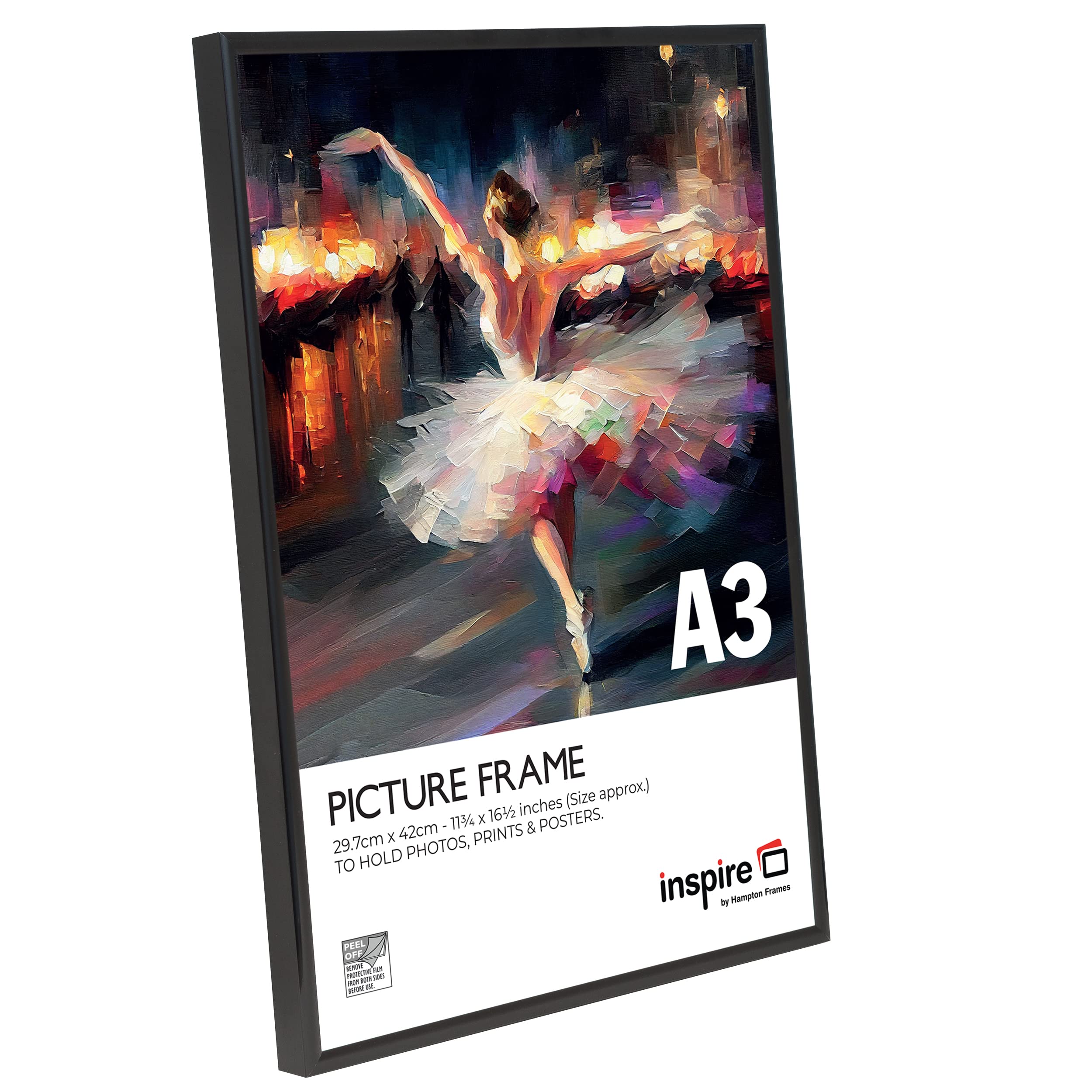 inspire by Hampton Frames BACKLOADER A3 Black Poster Frame Acrylic (Non-Glass) Pack of 2, A3 (29.7x42cm) - Image 2