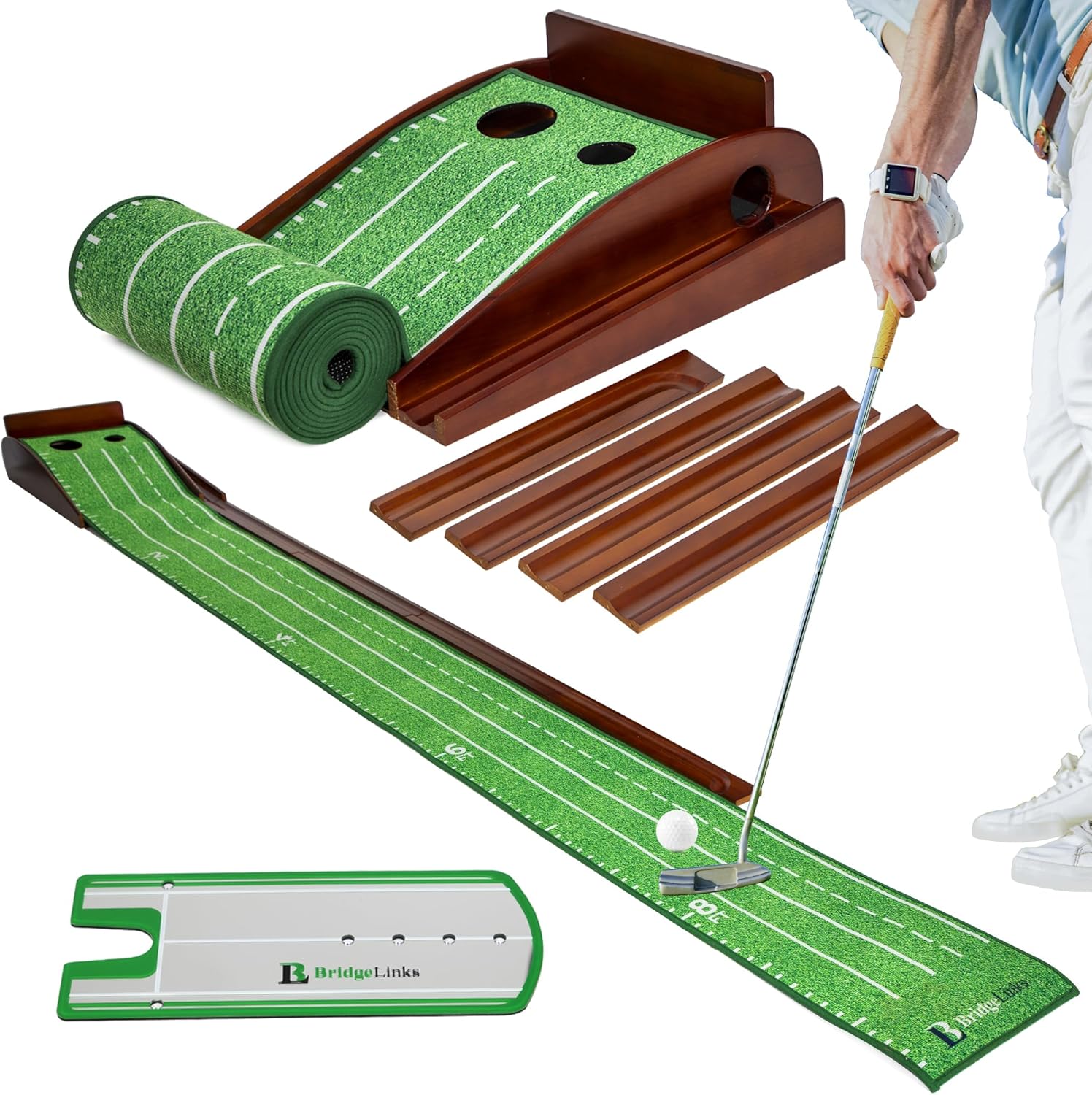 BridgeLinks Precision Pathfinder™ Golf Putting Mat – Indoor Training Green with Auto Ball Return and Alignment Guides