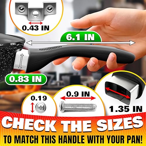 Miniatura 2 de Repuesto de mango de sartén – Mangos ergonómicos de repuesto negros de 6.1 pulgadas para ollas y sartenes – Fácil de instalar, diseño de agarre