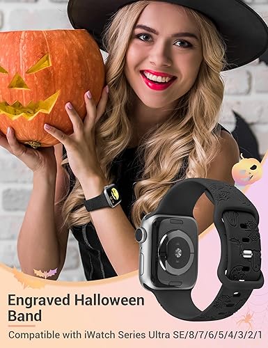 Miniatura 5 de W-RARA Correa grabada de Halloween compatible con Apple Watch Band de 1.496 in 1.575 in 1.614 in 1.654 in 1.732 in 1.772 in 1.929 in para mujeres y