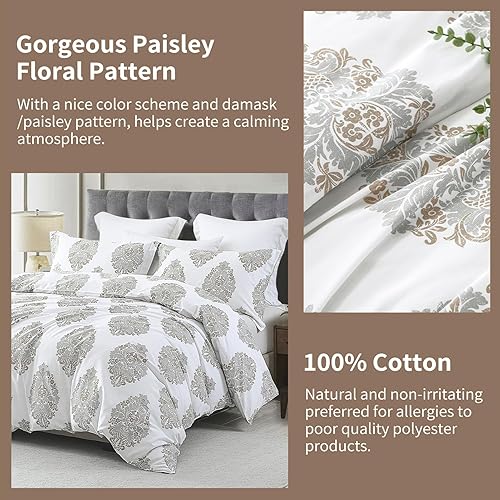 Vista 19 de PERHOM Funda de edredón azul Queen – Funda de edredón de damasco de cachemira tamaño Queen, juego de funda de edredón de 3 piezas, 100% algodón