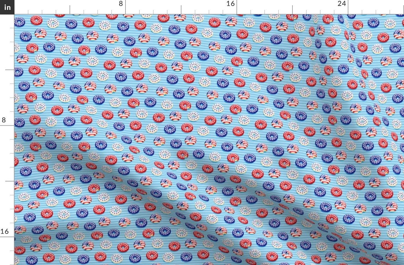 Spoonflower Fabric - Scale Stars Stripes Flag Donuts Blue Cute Ditsy American July 4Th Printed on Organic Cotton Sateen Fabric by The Yard - Sewing Quilting Apparel Home Decor