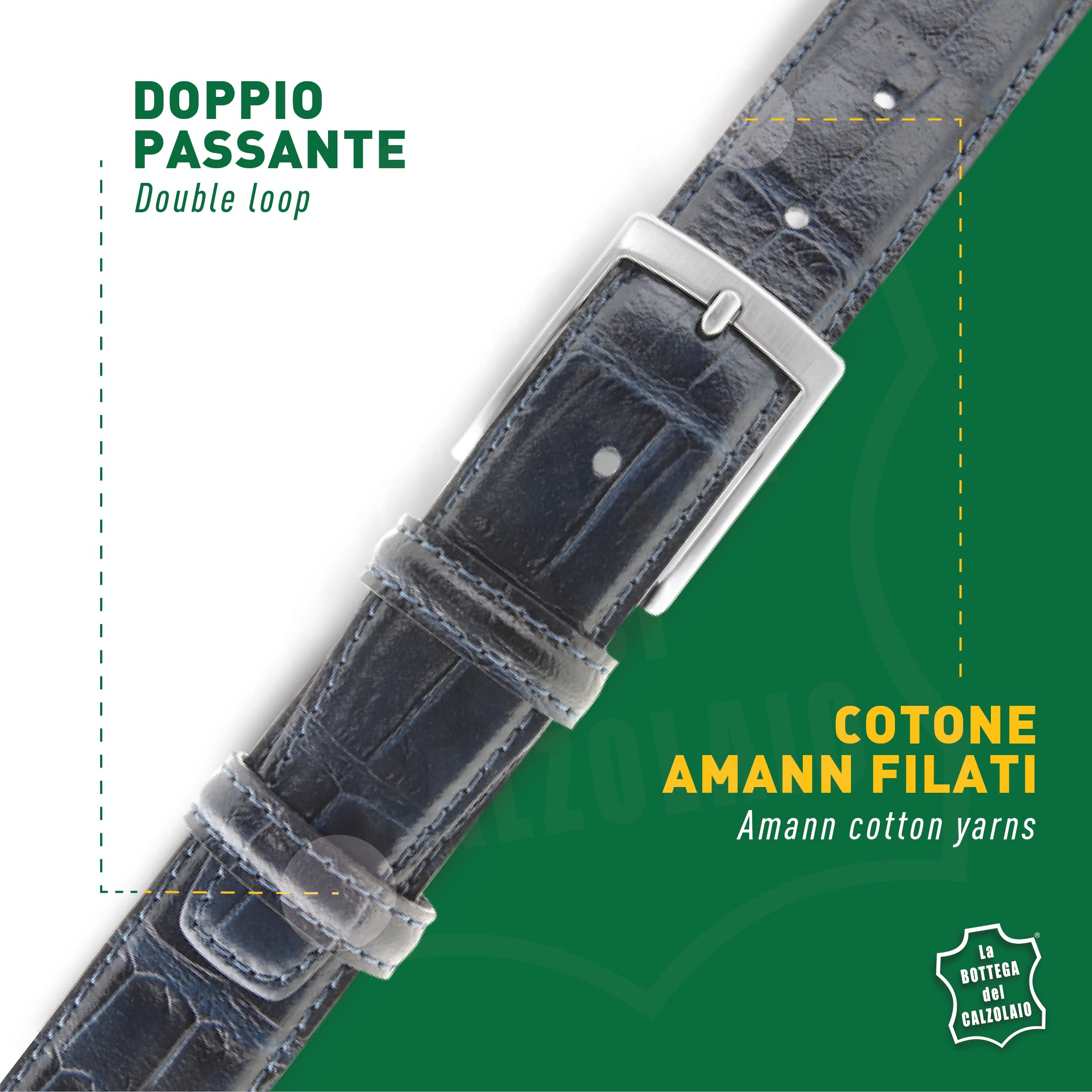 La Bottega del Calzolaio Gürtel Herren Leder, Ledergürtel Herren aus Kalbsleder mit Krokoprägung, für Anzug und Sakko, handgefertigt in Italien, viele Farben und Längen, Made in Italy