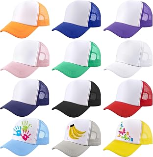 Paquete de 12 sombreros de camionero para niños, gorra de béisbol de sublimación de malla en blanco para niños, verano y deportes al aire libre