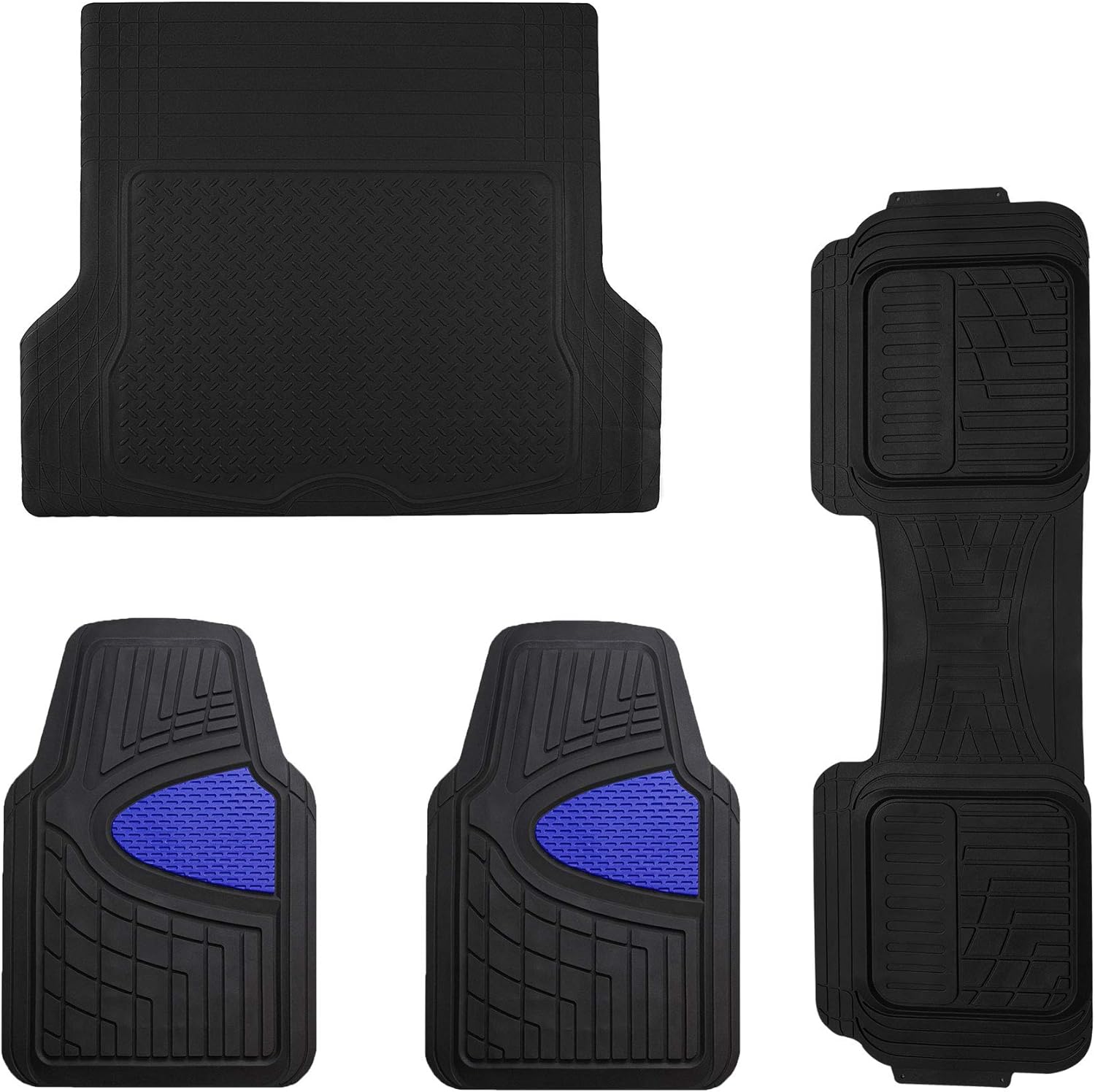 TLH Trimmable Black Color Cargo Mat w/Heavy Duty Tall Channel Burgundy Floor Mats Universal fit - All Weather Automotive Floor Mats, Climaproof™ Floor Mats for Most Sedan, Cars, SUV, Truck