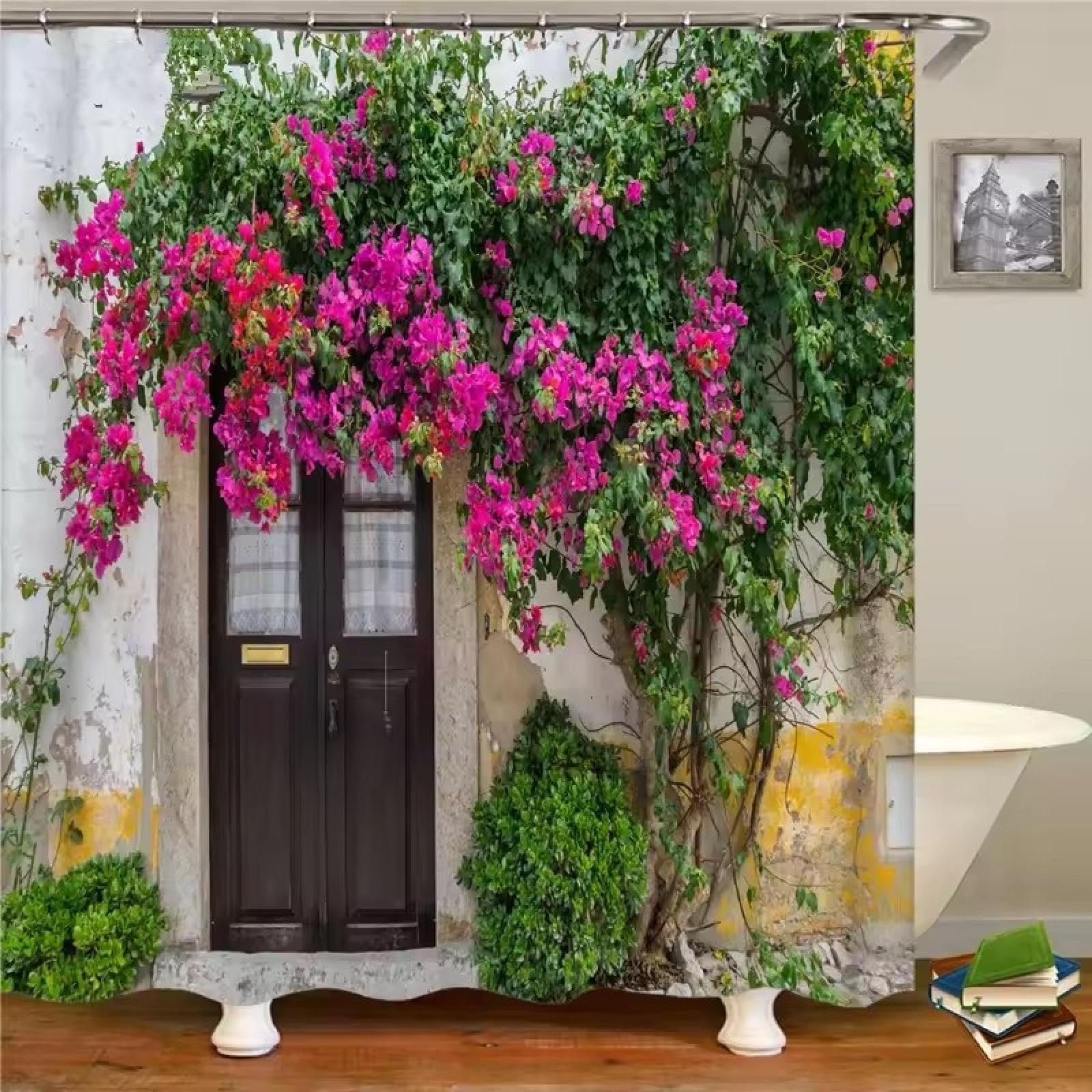 Rideau de douche imperméable anti-moisissure 145x210 cm imprimé floral 3D