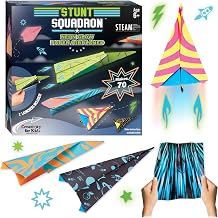 Creativity for Kids Paper Airplane Kit - Stunt Squadron Neon Glow, Makes 70 Paper Airplanes and 2 Plane Launchers, STEM Birthday or Summer Activities for Kids Ages 6+