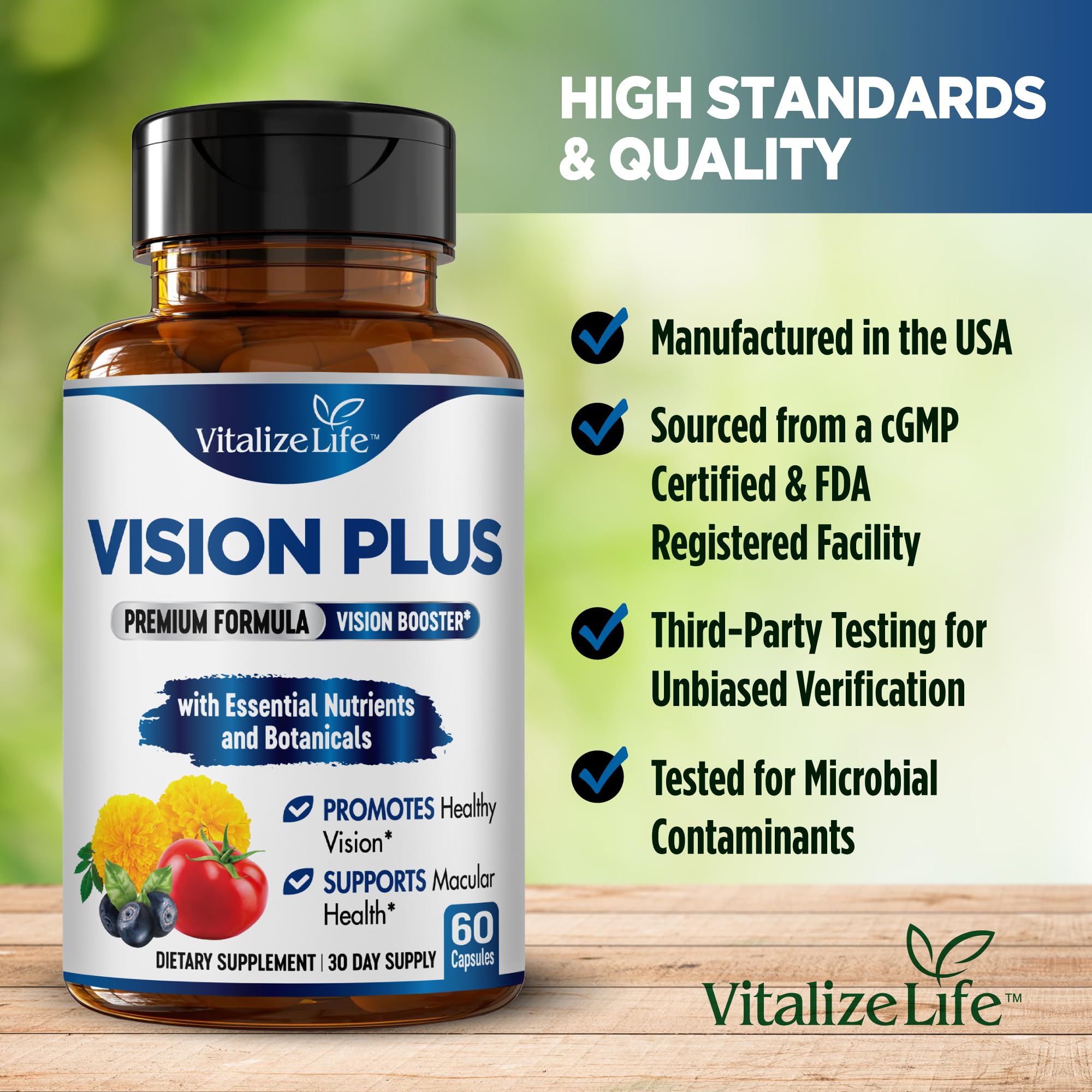 Vision Plus Complete Eye Supplements for Adults – Eye Vitamins for Seniors with Lutein, Bilberry, and Zeaxanthin – Eye Vitamin and Mineral Supplement for Clarity and Sight Care – 60 Capsules — Amazon image 5