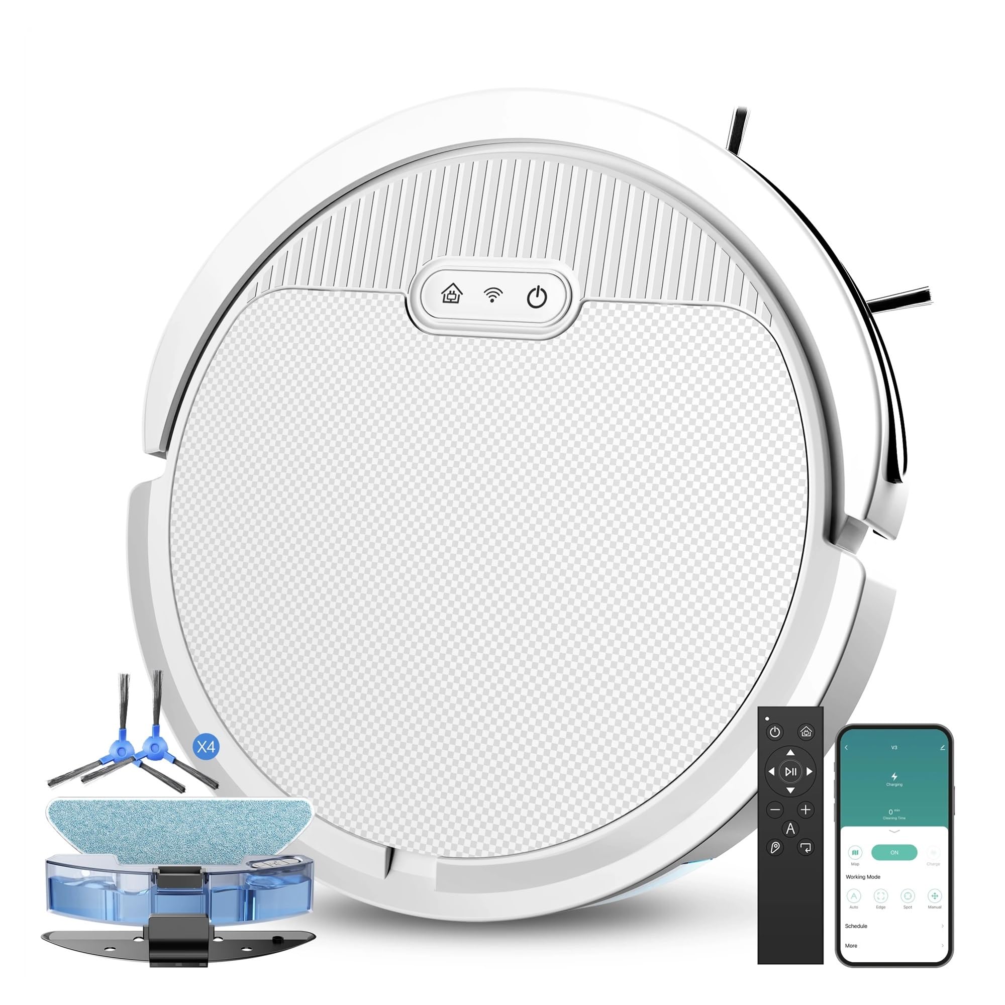 EWsdsfs Robot Vacuum Cleaner, Mop combo-4000pa strong suction, slim, Self-Charging, 120 Min Runtime, pet hair, carpet, hard floor expert(White)