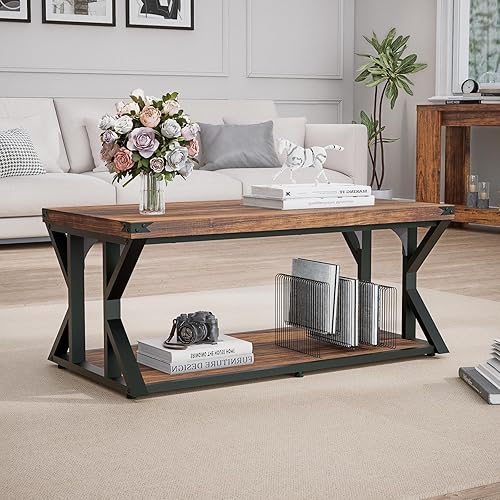 Miniatura 8 de Mesa auxiliar industrial de 43 pulgadas, mesa central de granja de 2 niveles con estante de almacenamiento, parte superior de hierro angular y marco