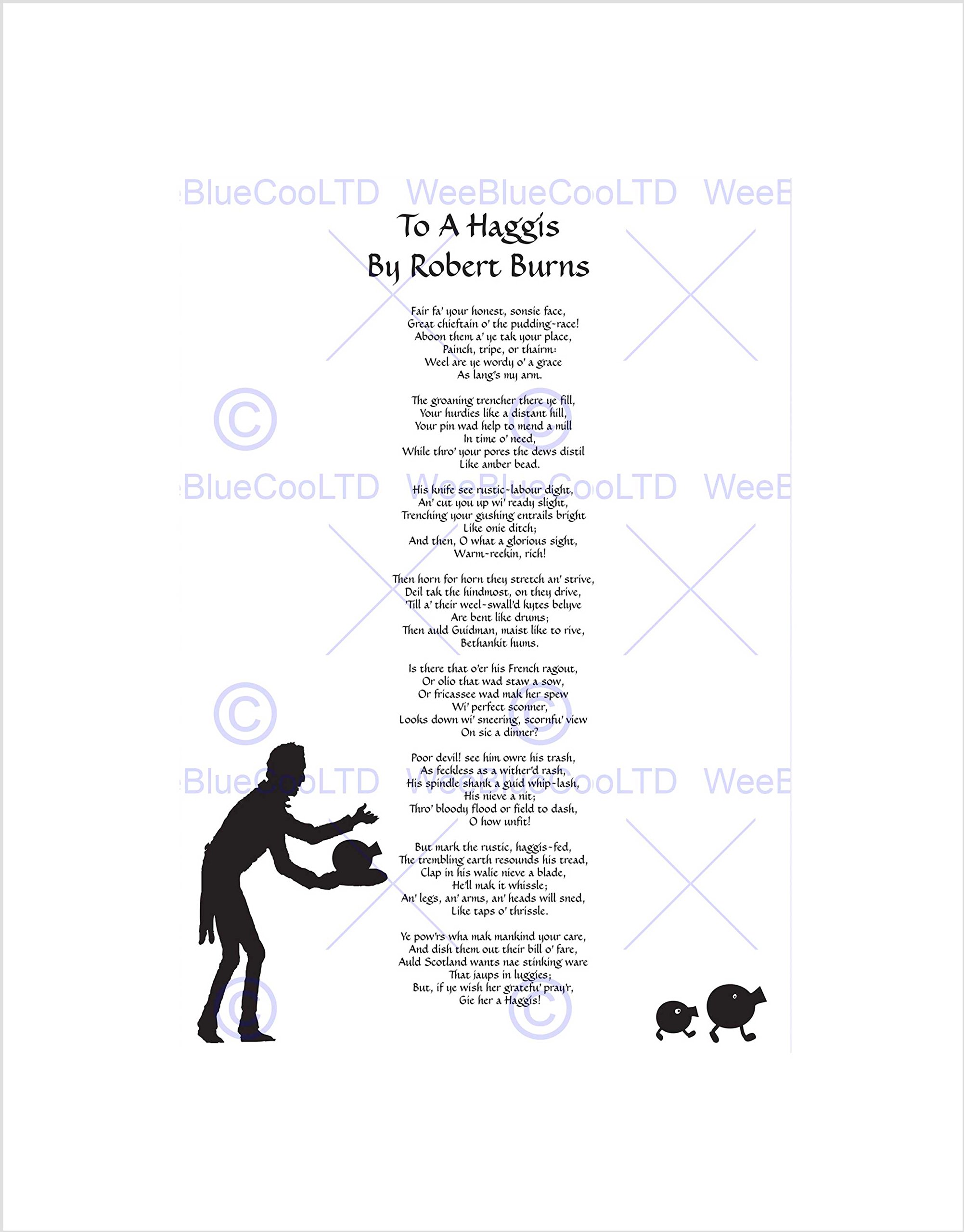 Wee Blue Coo To A Haggis Robert Burns Scotland Edinburgh Typography Wall Art Print