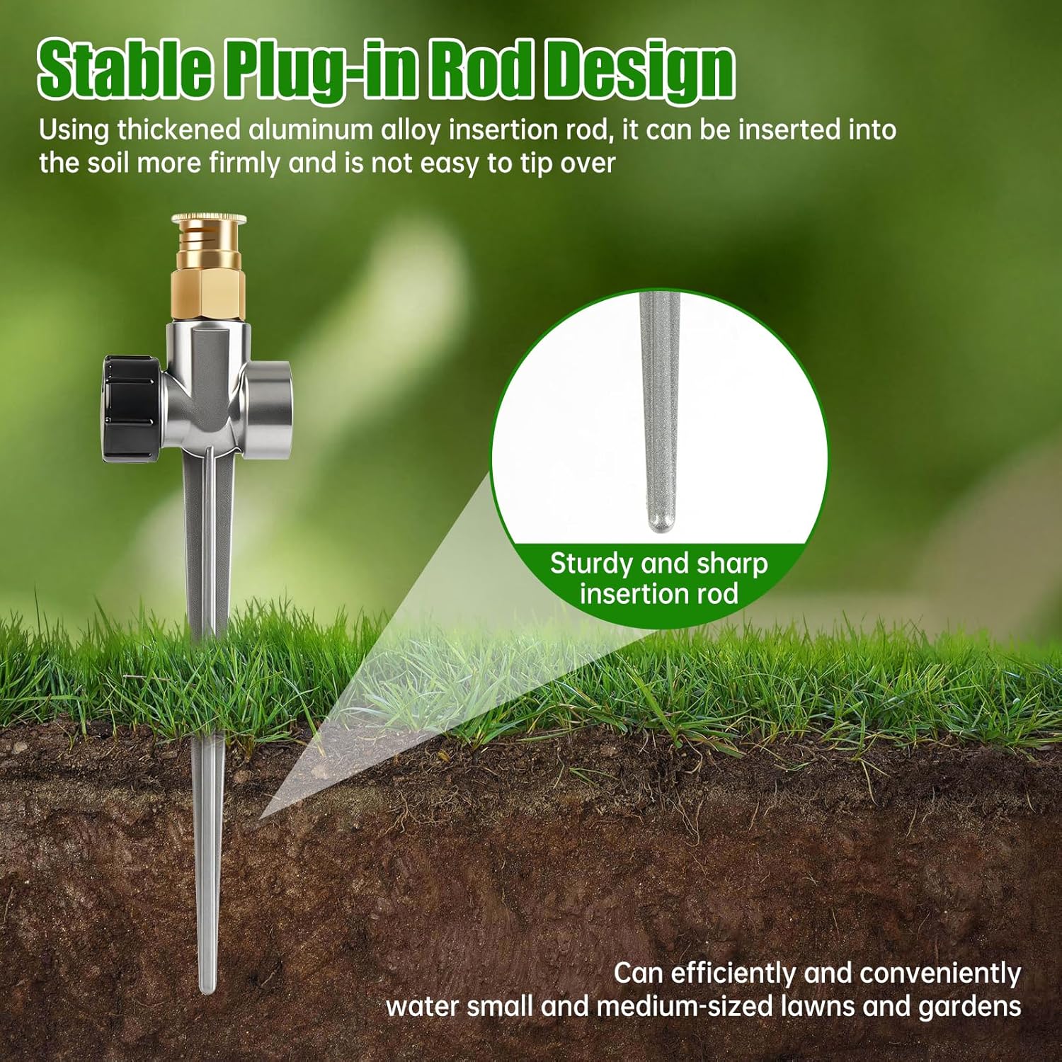 3 Pack Metal Lawn Sprinklers for Yard,Automatic Water Sprinklers with 3PCS Replaceable Parts, Brass Sprinkler Nozzle for Lawn Grass and Garden Irrigation