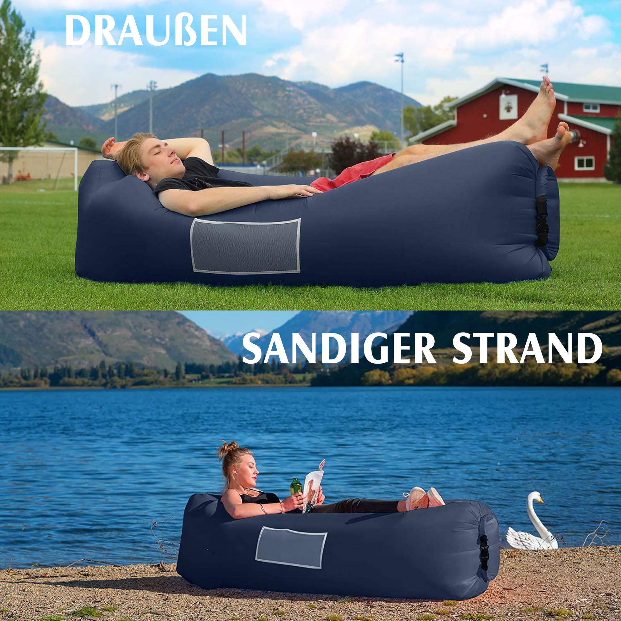 AngLink Divano d'aria 2022 nuovo design cuscino impermeabile gonfiabile Air Lounger con 2 prese d'aria Laybag, divano esterno, borsa per il trasporto per campeggio, parco, spiaggia, cortile