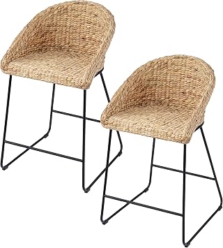 SEI Furniture - Landrine Water Hyacinth Counter Stools - 2 Piece Set - Bohemian Design, Natural Rattan - Easy Assembly - Ideal for Kitchen, Dining Room BC1130831