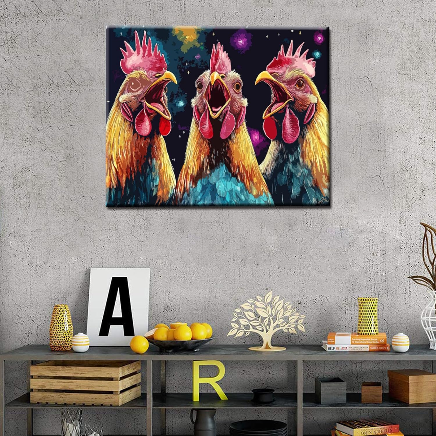 Tucocoo DIY Oil Paint by Number Kits for Adults Beginner on Canvas Rooster Watercolor Painting Drawing with Brushes Christmas Home Wall Kitchen Decorations Gifts 16x20Inch Frame