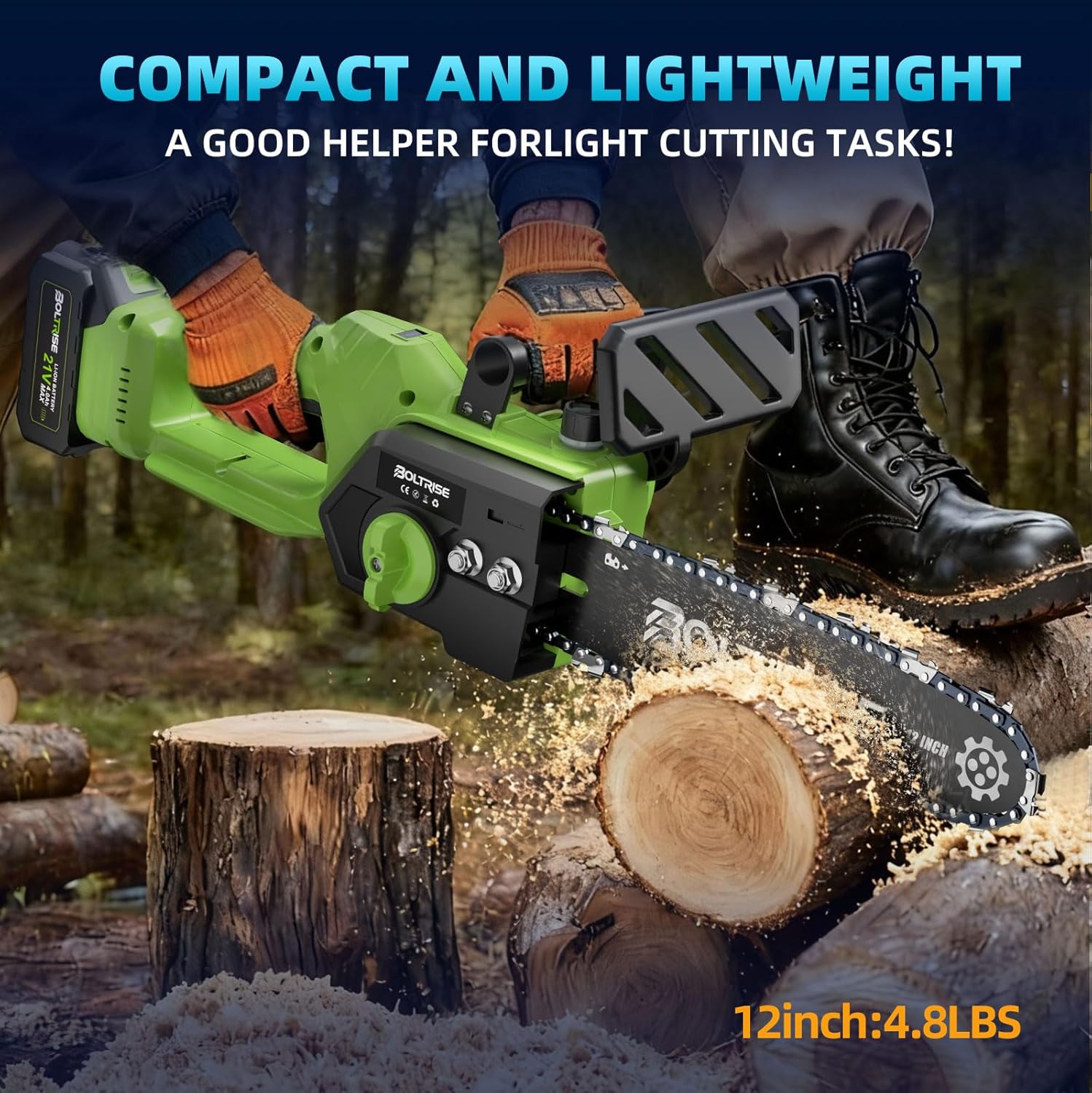 12 Inch Cordless Brushless Electric Chainsaw, 2 × 4.0mAh Batteries & Auto Oiler Security Lock, 32.81FT/S Powered Compact HandHeld Chain Saw, for Tree Trimming, Wood Cutting Garden, Pruning - Image 6