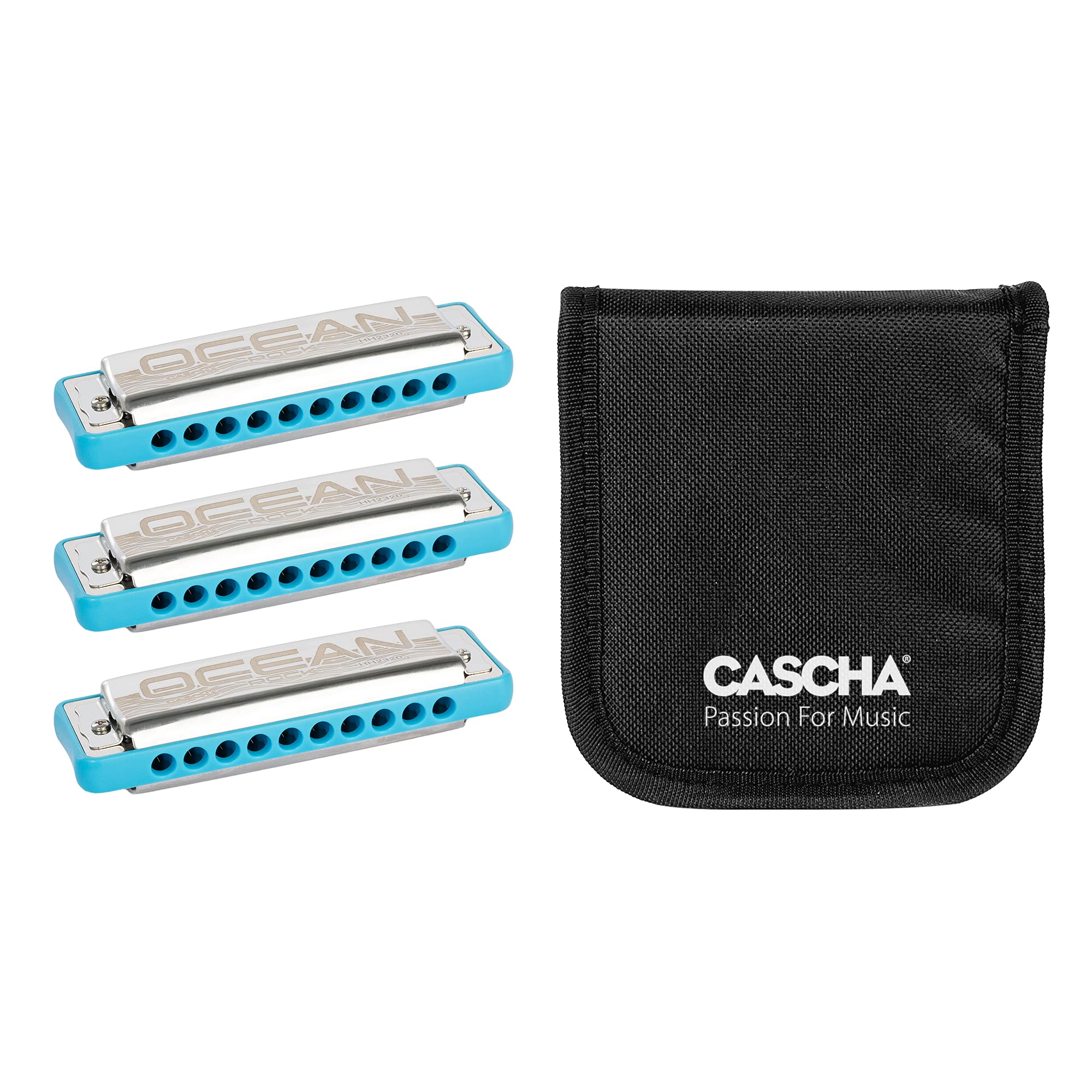 Ocean Rock Harmonica Pack 3 (C-G-A), 3 armoniche a bocca con custodia, colore: Blu