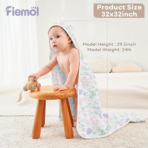 Miniatura 9 de FIEMOL Toallas de baño para bebé, 100% muselina de algodón con capucha para recién nacido, paquete de 2 toallas de bebé con capucha para bebés y