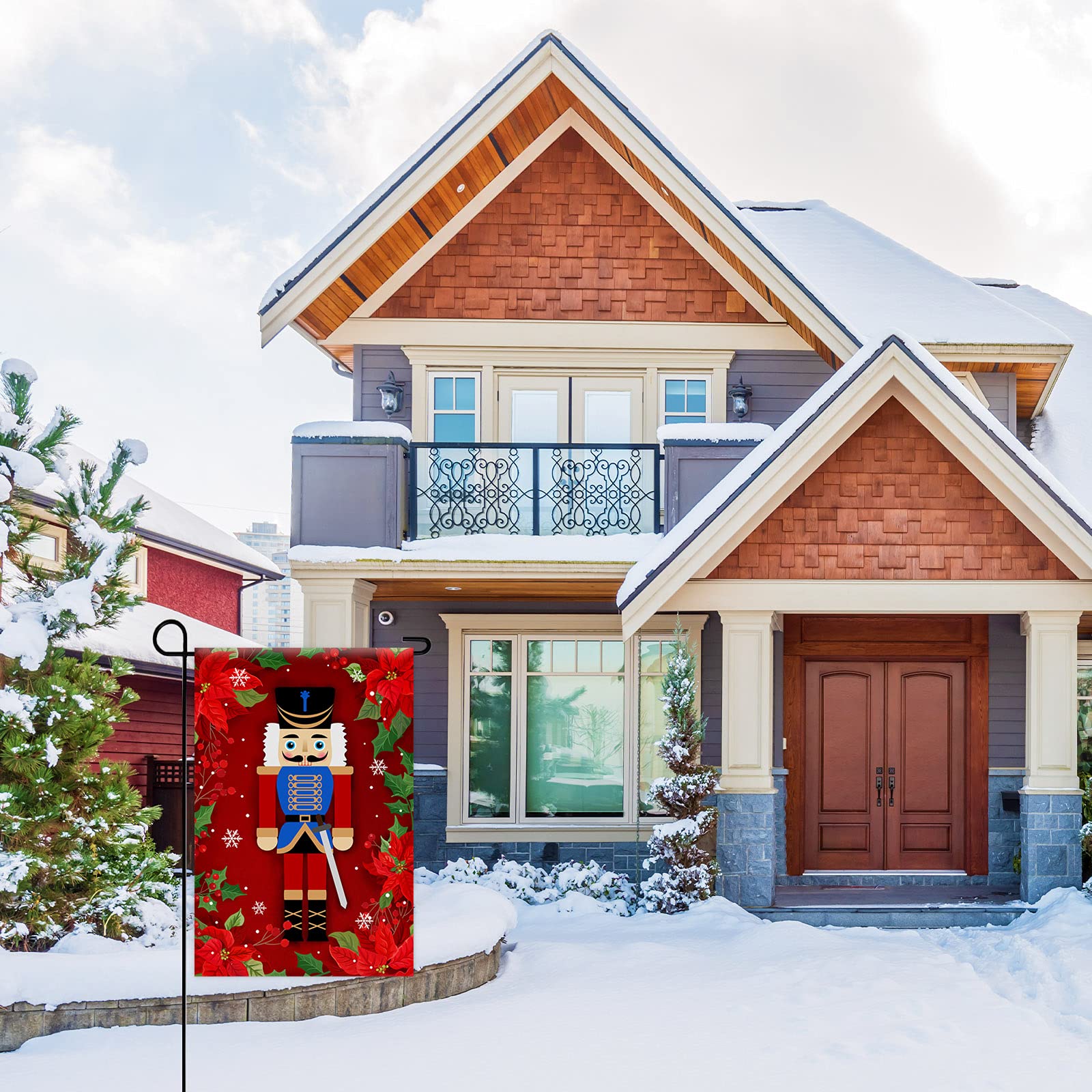 Weihnachts-Flagge Mit Nussknacker & Stern - Outdoor-Gartenflagge 71x102 Cm - Wetterfest Aus Polyester