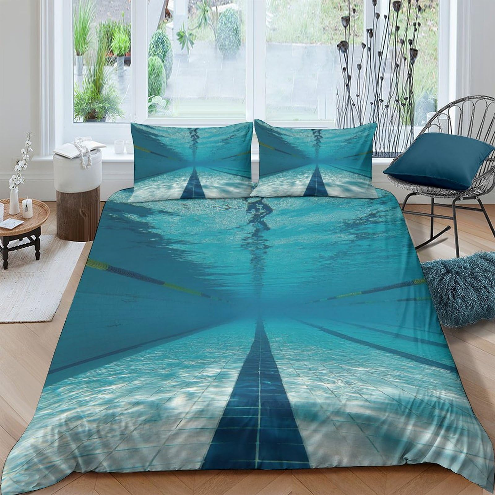 Ctjqhvkz Style-6 3D Printed Pool Reflection Fitted Sheet Microfiber Soft Blue Water Mattress Cover For Bedroom Dorm Decor Single（135X200cm）