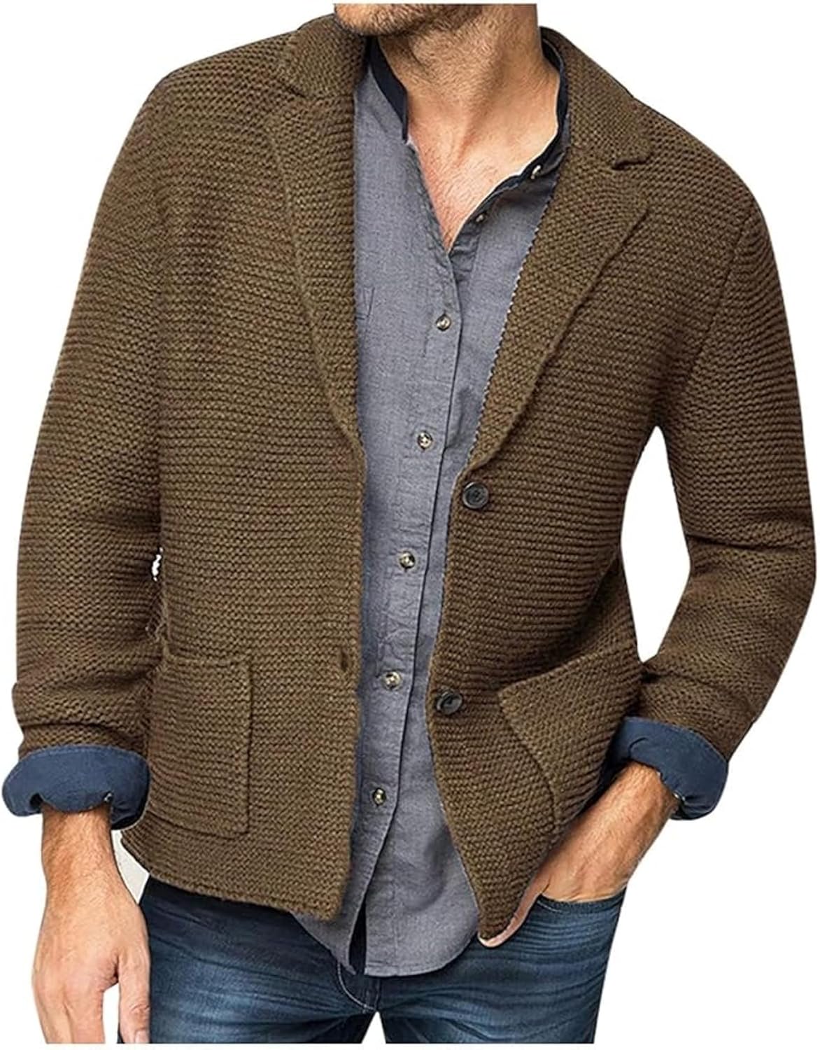 Casual Long Sleeve Sweater Cardigan for Men Winter Open Front Cardigans Button Cable Knitted Sweaters